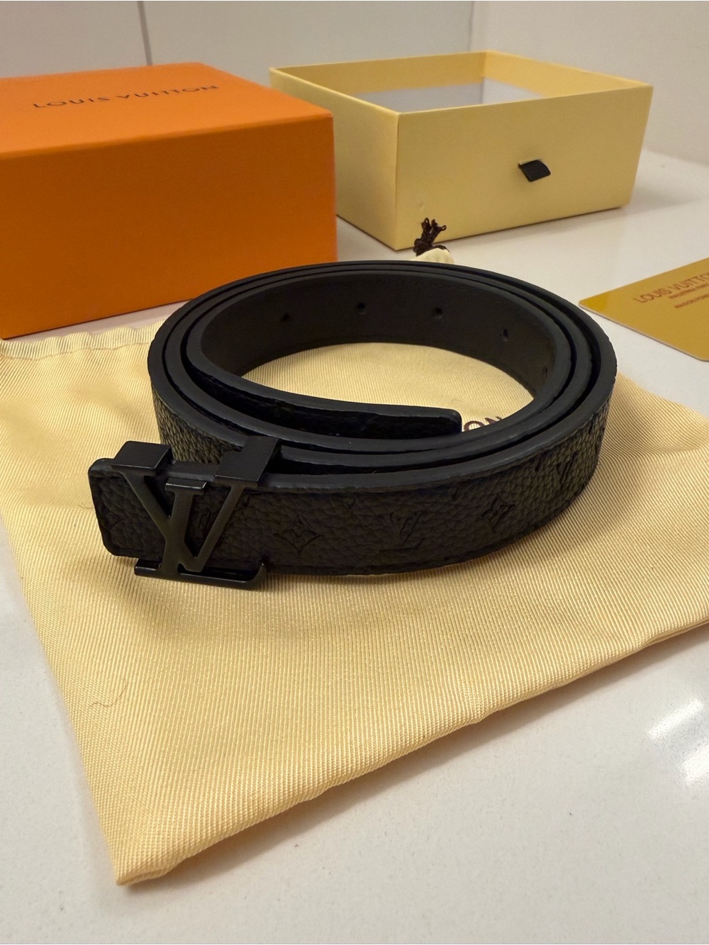 Louis Vuitton LV Initials Black Pebbled Leather Belt